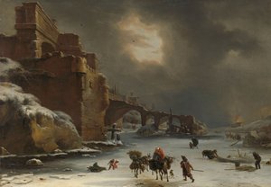 Bymurer om vinteren, ca. 1650-70 (olje på lerret)