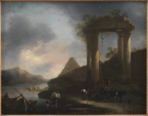 Italiensk landskap med klassiske ruiner av Willem Schellinks