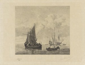 Seilskuter på stille hav av Willem Steelink (II) (signed by artist)