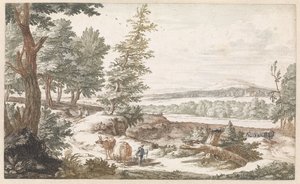 Landskap med esler på en vei av Willem Swidde
