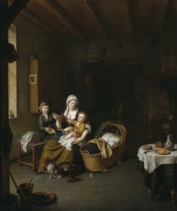 En mor som mater barnet sitt av Willem Van Mieris