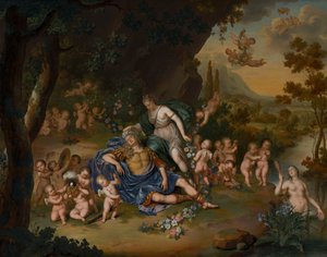 Armida binder den sovende Rinaldo med blomster av Willem Van Mieris