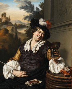 Sitzender Mann mit Berkemeier und Pfeife av Willem Van Mieris