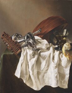 Stilleben med lutt, tinnkanne, vinglass og sitron av Willem Van Odekercken