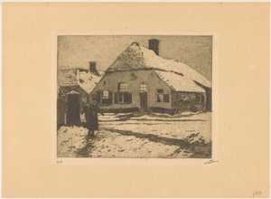 Snødekte hus på en vei i Ede av Willem Witsen (signed by artist)