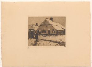 Snødekte hus på en vei i Ede av Willem Witsen (signed by artist)