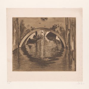 Utsikt under en bro med to robåter Under broen, Venezia (originaltittel) av Willem Witsen (signed by artist)
