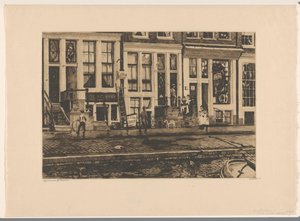 Utsikt over hus på Oude Waal i Amsterdam Amsterdam Oude Waal (tittel på objekt) av Willem Witsen (signed by artist)