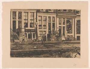 Utsikt over hus på Oude Waal i Amsterdam av Willem Witsen (signed by artist)