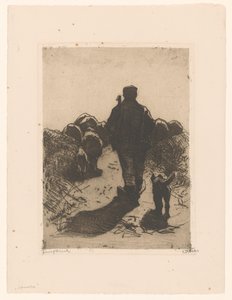 Gjeter med hund bak flokken sin av Willem Witsen (signed by artist)
