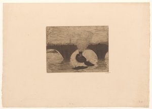 Taubåt foran Waterloo Bridge i London av Willem Witsen (signed by artist)