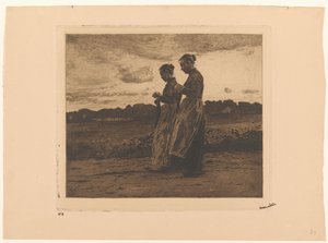 To stående strikkere i et landskap i Ede av Willem Witsen (signed by artist)