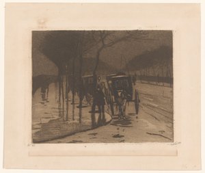 Ventende vogner på Victoria Embankment i London av Willem Witsen (signed by artist)
