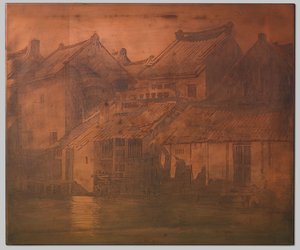 Batavia. hus på kali i lukket rekke av Willem Arnoldus Witsen