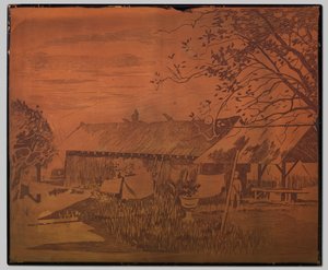 Gambar, langt uthus, tørking av klesvask i forgrunnen av Willem Arnoldus Witsen
