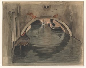 Utsikt under en buet bro i Venezia av Willem Arnoldus Witsen