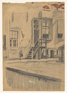 Jente ved tretrapper, kaivegg av Willem Arnoldus Witsen