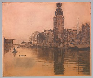 Gamle Schans med Montelbaanstoren og robåt av Willem Arnoldus Witsen