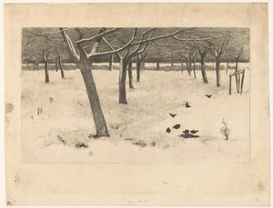 Snøhvit frukthage med fugler av Willem Arnoldus Witsen