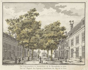 Utsikt over gårdsplassen til Leprozenhuis i Amsterdam av Willem Writs