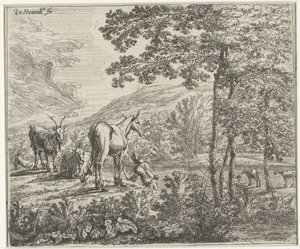 Landskap med et muldyr og geiter