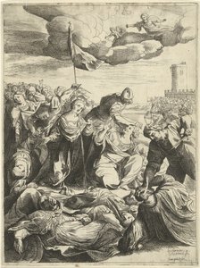 Saint Ursula beleiret av hunerne av Willem van Haecht (II)