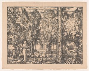 Kvinne og vær i inngjerdet hage The Park (original tittel) av Willem van Konijnenburg (signed by artist)
