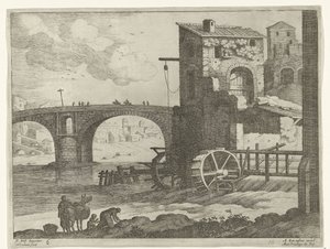 Bro og vannmølle italienske landskap (serietittel) av Willem van Nieulandt (II)