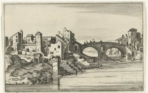 Bro over elven Romerske ruiner og kystlandskap (serie 1) (serietittel) av Willem van Nieulandt (II)