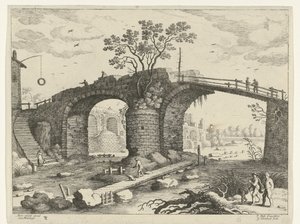 Bro over en elv italienske landskap (serietittel) av Willem van Nieulandt (II)