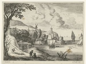 Landsby ved en bukt Italienske landskap (serietittel) av Willem van Nieulandt (II)