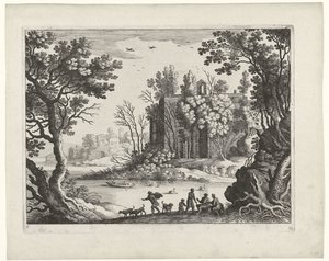 Bygger på en elv Italienske landskap (serietittel) av Willem van Nieulandt (II)