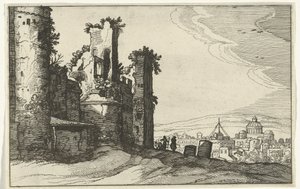 Utsikt over Roma fra Monte Pincio Romerske ruiner og kystlandskap (serie 1) (serietittel) av Willem van Nieulandt (II)