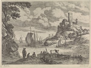 Havneutsikt med skip av Willem van Nieulandt (II)