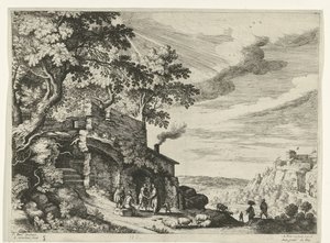 Hyrder ved en ruin Italienske landskap (serietittel) av Willem van Nieulandt (II)