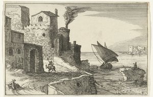 Kystlandsbyen Romerske ruiner og kystlandskap (serie 1) (serietittel) av Willem van Nieulandt (II)