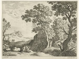 Landskap med Diana og en nymfe Italienske landskap (serietittel) av Willem van Nieulandt (II)
