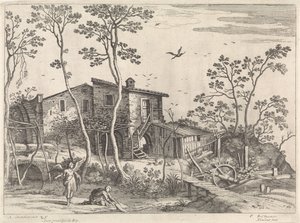 Landskap med Tobias og engelen Italienske landskap (serietittel) av Willem van Nieulandt (II)