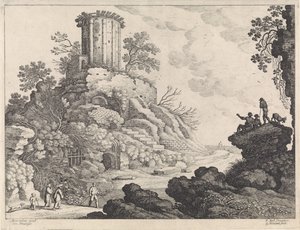 Landskap med ruinene av et tempel