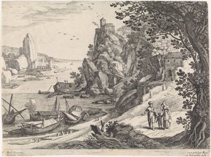 Landskap med utvisningen av Hagar og Ishmael italienske landskap (serietittel) av Willem van Nieulandt (II)