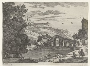 Landskap med en elv Italienske landskap (serietittel) av Willem van Nieulandt (II)