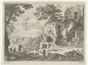 Landskap med ruin Italienske landskap (serietittel) av Willem van Nieulandt (II)