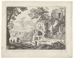 Landskap med ruin Italienske landskap (serietittel) av Willem van Nieulandt (II)
