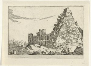 Piramide van Gaius Cestius Romerske ruiner (serie 2) (serietittel) av Willem van Nieulandt (II)