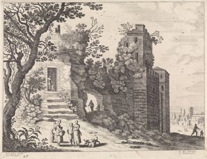 Ruin med en gruppe kvinner og barn Italienske landskap (serietittel)