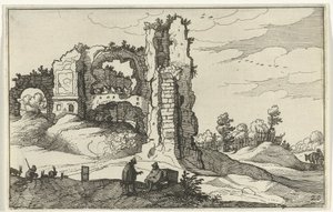 Ruin med en port romerske ruiner og kystlandskap (serie 1) (serietittel) av Willem van Nieulandt (II)