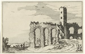 Ruin av akvedukt Romerske ruiner og kystlandskap (serie 1) (serietittel) av Willem van Nieulandt (II)