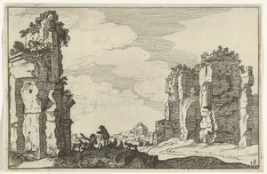Ruinene av badene i Caracalla Romerske ruiner og kystlandskap (serie 1) (serietittel) av Willem van Nieulandt (II)
