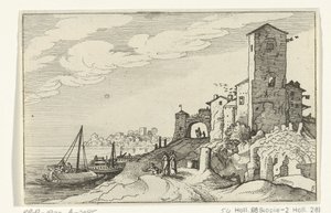 Tårn og port på kysten Romerske ruiner og kystlandskap (serie 1) (serietittel) av Willem van Nieulandt (II)