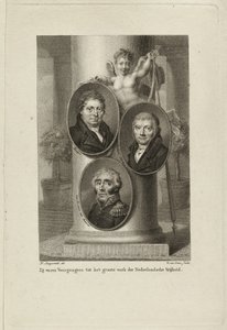 Minnesmerke med portrettene av Joan Melchior Kemper, Cornelis Anthony Fannius Scholten, Gijsbert Carel Rutger Reinier van Brienen van Ramerus. NL-HlmNHA 1477 53011449